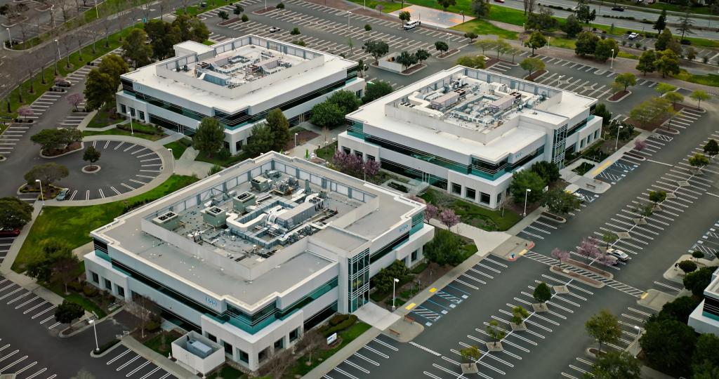 Aerial view of premium commercial office campus